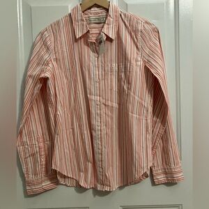 Abercrombie & Fitch Women's Button-Down Shirt in White and Coral Stripe